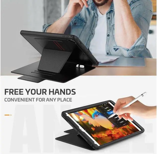 Alt view image 2 of 7 - BONAEVER Magnetic Stand Case for iPad 6th / 5th Generation - [Multiple Angles] Shockproof Protective Cover with Pencil Holder & Card SlotAuto Wake Sleep for iPad 9.7 inch 2018 2017/Pro 9.7/Air 2 Black