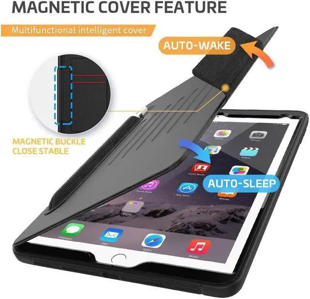 Alt view image 3 of 7 - BONAEVER Magnetic Stand Case for iPad 6th / 5th Generation - [Multiple Angles] Shockproof Protective Cover with Pencil Holder & Card SlotAuto Wake Sleep for iPad 9.7 inch 2018 2017/Pro 9.7/Air 2 Black