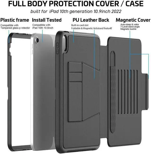 Alt view image 7 of 7 - BONAEVER Magnetic Stand Case for iPad (A16) 11th Generation 11 Inch 2025, iPad 10th Generation 10.9 inch 2022 - Multiple Angles Shockproof Protective Cover with Pencil Holder Card Slot