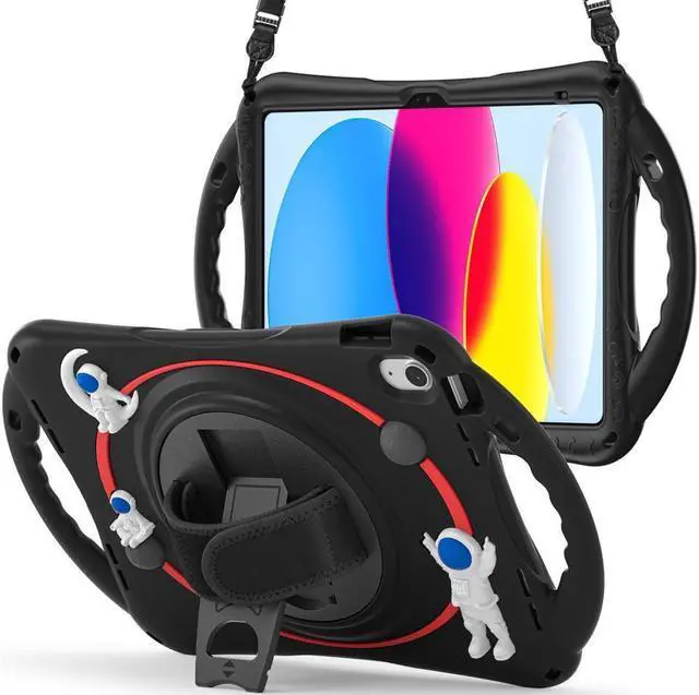 Main image of BONAEVER Cute Case for Apple iPad 10th Generation 10.9 inch 2022 Shockproof Silicone A Standronaut Cover with Stand Shoulder Strap Handle Grip Pencil Holder