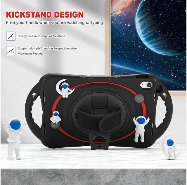 Alt view image 2 of 7 - BONAEVER Cute Case for Apple iPad 10th Generation 10.9 inch 2022 Shockproof Silicone A Standronaut Cover with Stand Shoulder Strap Handle Grip Pencil Holder