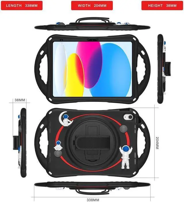 Alt view image 7 of 7 - BONAEVER Cute Case for Apple iPad 10th Generation 10.9 inch 2022 Shockproof Silicone A Standronaut Cover with Stand Shoulder Strap Handle Grip Pencil Holder