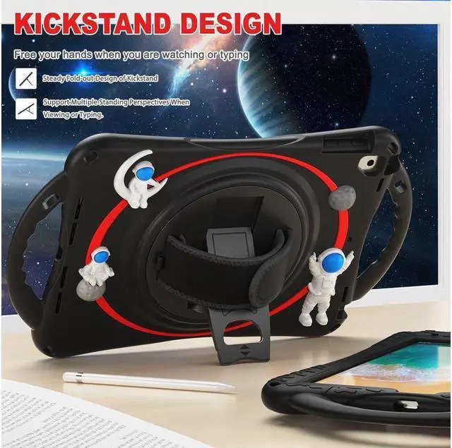 Alt view image 3 of 7 - BONAEVER Cute Case for iPad 6th 5th Generation 9.7 inch 2018 2017 iPad Air 2 Air 1 iPad Pro 9.7 Shockproof Silicone A Standronaut Cover with Stand Shoulder Strap Handle Grip Pencil Holder