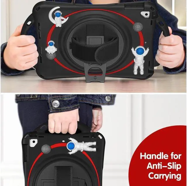 Alt view image 6 of 7 - BONAEVER Cute Case for iPad 6th 5th Generation 9.7 inch 2018 2017 iPad Air 2 Air 1 iPad Pro 9.7 Shockproof Silicone A Standronaut Cover with Stand Shoulder Strap Handle Grip Pencil Holder