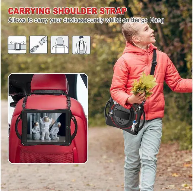 Alt view image 7 of 7 - BONAEVER Cute Case for iPad 6th 5th Generation 9.7 inch 2018 2017 iPad Air 2 Air 1 iPad Pro 9.7 Shockproof Silicone A Standronaut Cover with Stand Shoulder Strap Handle Grip Pencil Holder