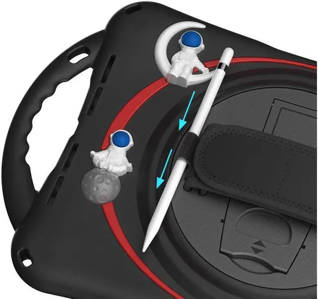 Alt view image 4 of 7 - BONAEVER Cute Case for iPad 6th 5th Generation 9.7 inch 2018 2017 iPad Air 2 Air 1 iPad Pro 9.7 Shockproof Silicone A Standronaut Cover with Stand Shoulder Strap Handle Grip Pencil Holder