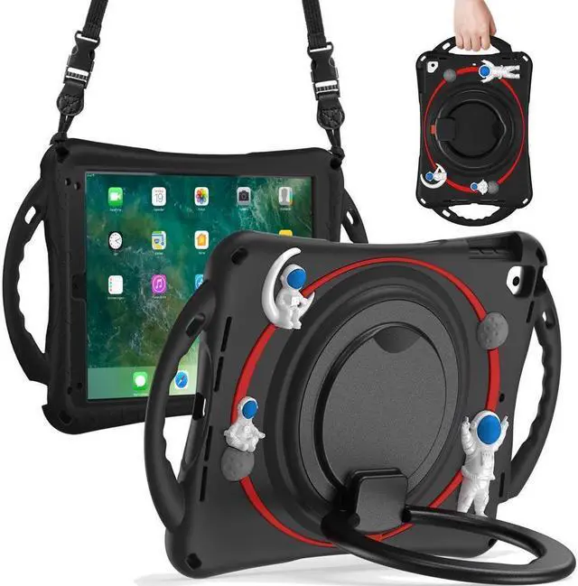 Main image of BONAEVER Shockproof Cute Case for iPad 6th 5th Generation 9.7 inch 2018 2017 Air 2 Air 1 Pro 9.7 Silicone A Standronaut Cover with Stand Shoulder Strap Handle Grip Pencil Holder