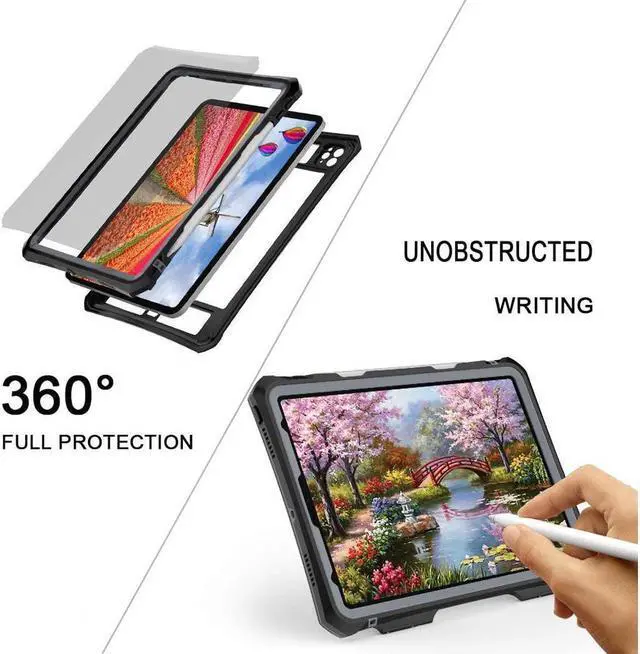 Alt view image 3 of 7 - BONAEVER Waterproof Case for iPad Pro 11 inch 2020 2021 2022 Protection Shockproof Dustdproof Cover with Stand Strap Built in Screen Protector Pen Holder
