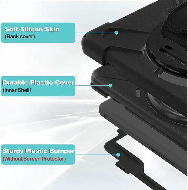 Alt view image 5 of 7 - BONAEVER For Galaxy Tab Active5 Pro 2025/Active4 Pro 2022/Tab Active Pro 2019 10.1 Inch Case Model SM-T630/T638/T540/T547 with S Pen Holder Rotating Stand and /Shoulder Strap Shockproof Cover