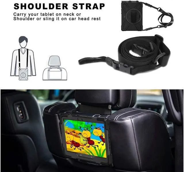 Alt view image 7 of 7 - BONAEVER For Galaxy Tab Active5 Pro 2025/Active4 Pro 2022/Tab Active Pro 2019 10.1 Inch Case Model SM-T630/T638/T540/T547 with S Pen Holder Rotating Stand and /Shoulder Strap Shockproof Cover