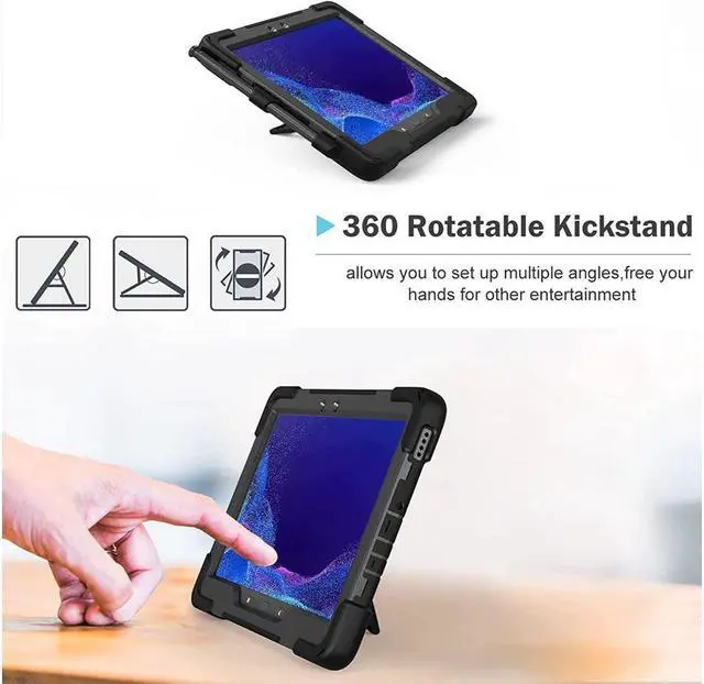 Alt view image 4 of 7 - BONAEVER For Galaxy Tab Active5 Pro 2025/Active4 Pro 2022/Tab Active Pro 2019 10.1 Inch Case Model SM-T630/T638/T540/T547 with S Pen Holder Rotating Stand and /Shoulder Strap Shockproof Cover