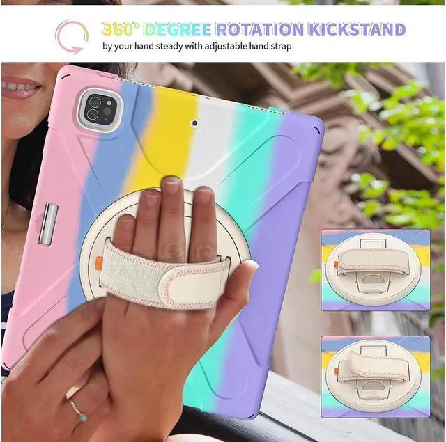 Alt view image 4 of 7 - BONAEVER Case for Apple iPad Pro 12.9 Inch 2022 2021 2020 2018 6th/5th/4th/3th Generation Shockproof Case with Pencil Holder Shoulder Strap Hand Strap Stand and