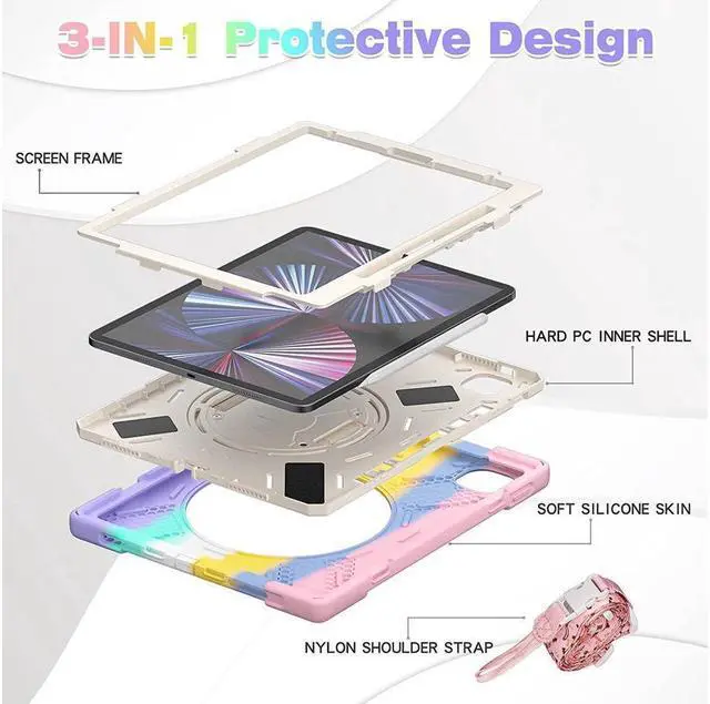 Alt view image 7 of 7 - BONAEVER Case for Apple iPad Pro 12.9 Inch 2022 2021 2020 2018 6th/5th/4th/3th Generation Shockproof Case with Pencil Holder Shoulder Strap Hand Strap Stand and