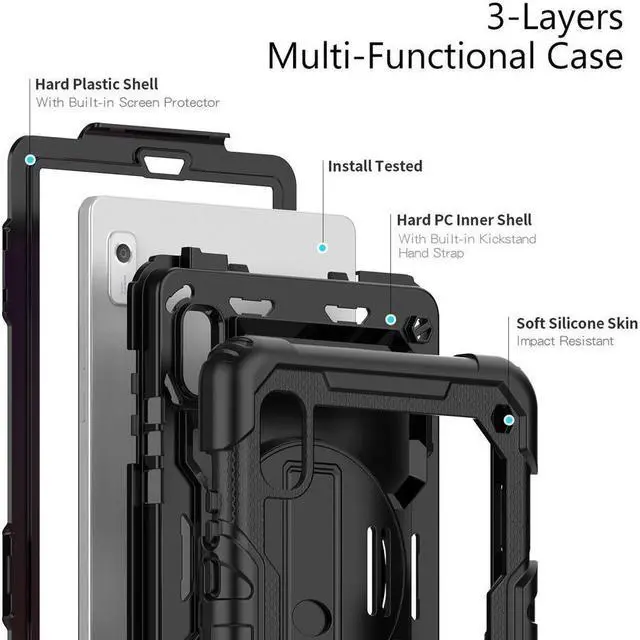 Alt view image 7 of 7 - BONAEVER Case For Lenovo Tab M9 2023 9 inch Model TB310XU / TB310FU Shockproof Rugged Protective Cover with Screen Protector Pencil Holder 360° Rotatable Stand and /Shoulder Strap