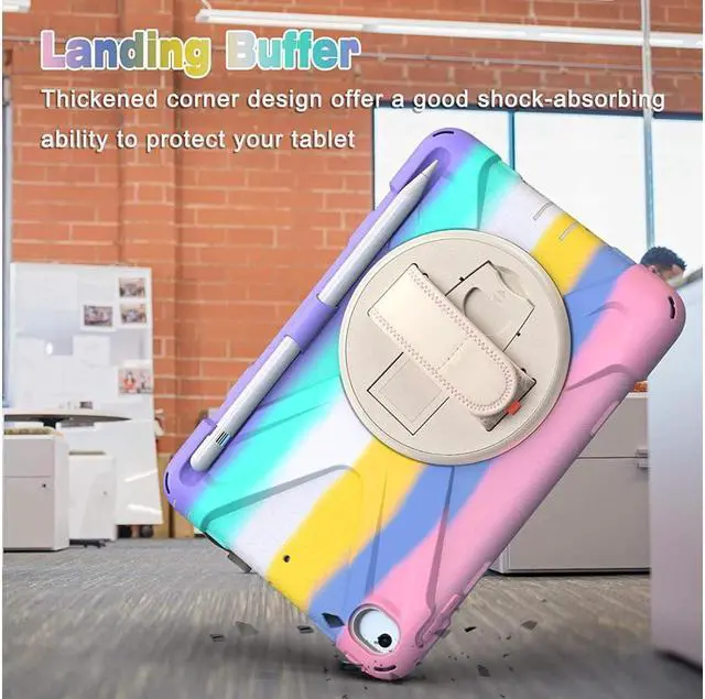 Alt view image 3 of 7 - iPad Mini 5 Case 2019 iPad Mini 4 Case with Pencil Holder Shockproof 360 Degree Rotation Cover with Kickstand Hand Strap Shoulder Strip Protective Case for iPad Mini 5th iPad Mini 4th Generation