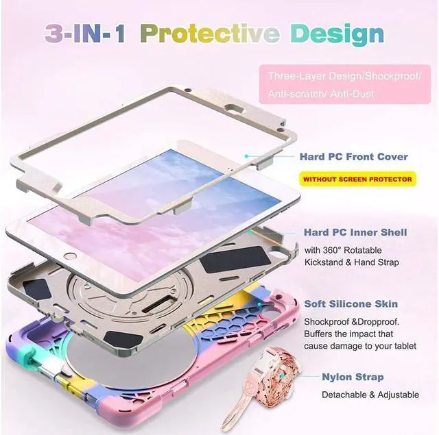 Alt view image 6 of 7 - iPad Mini 5 Case 2019 iPad Mini 4 Case with Pencil Holder Shockproof 360 Degree Rotation Cover with Kickstand Hand Strap Shoulder Strip Protective Case for iPad Mini 5th iPad Mini 4th Generation