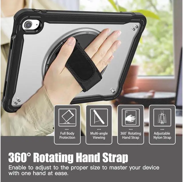 Alt view image 3 of 7 - BONAEVER Case For iPad (A16) 11th Generation 11 Inch 2025, iPad 10th Generation 10.9 inch 2022 with Pencil Holder Rotating Stand + H /Shoulder Strap + 2 in 1 Stylus Pen Shcokproof Cover