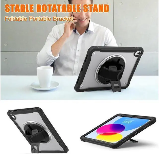 Alt view image 4 of 7 - BONAEVER Case For iPad (A16) 11th Generation 11 Inch 2025, iPad 10th Generation 10.9 inch 2022 with Pencil Holder Rotating Stand + H /Shoulder Strap + 2 in 1 Stylus Pen Shcokproof Cover