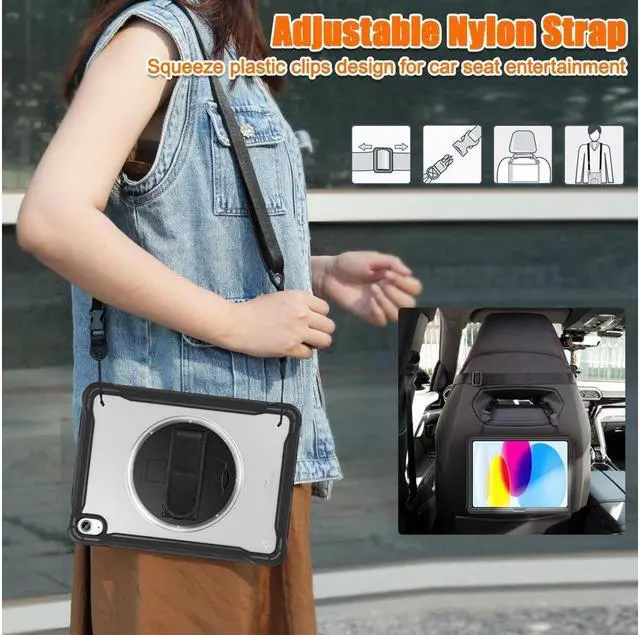Alt view image 5 of 7 - BONAEVER Case For iPad (A16) 11th Generation 11 Inch 2025, iPad 10th Generation 10.9 inch 2022 with Pencil Holder Rotating Stand + H /Shoulder Strap + 2 in 1 Stylus Pen Shcokproof Cover
