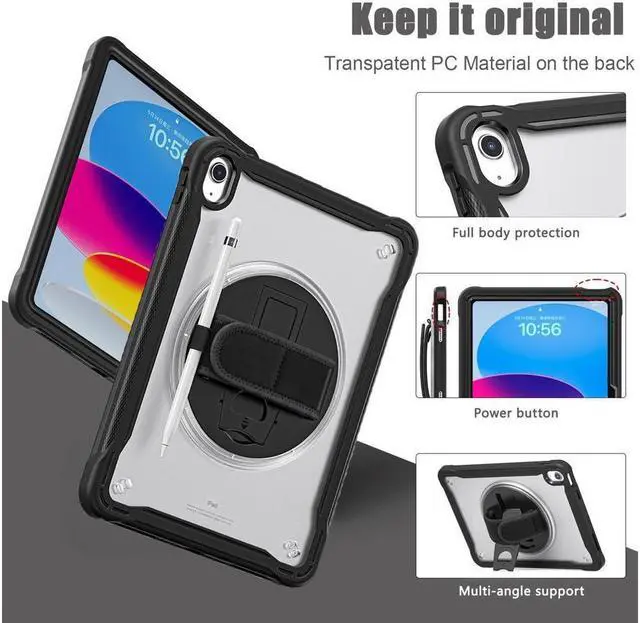 Alt view image 6 of 7 - BONAEVER Case For iPad (A16) 11th Generation 11 Inch 2025, iPad 10th Generation 10.9 inch 2022 with Pencil Holder Rotating Stand + H /Shoulder Strap + 2 in 1 Stylus Pen Shcokproof Cover