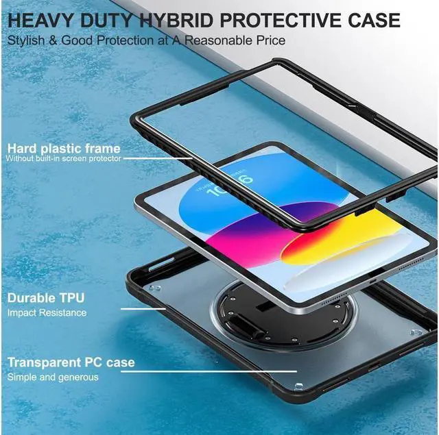 Alt view image 7 of 7 - BONAEVER Case For iPad (A16) 11th Generation 11 Inch 2025, iPad 10th Generation 10.9 inch 2022 with Pencil Holder Rotating Stand + H /Shoulder Strap + 2 in 1 Stylus Pen Shcokproof Cover