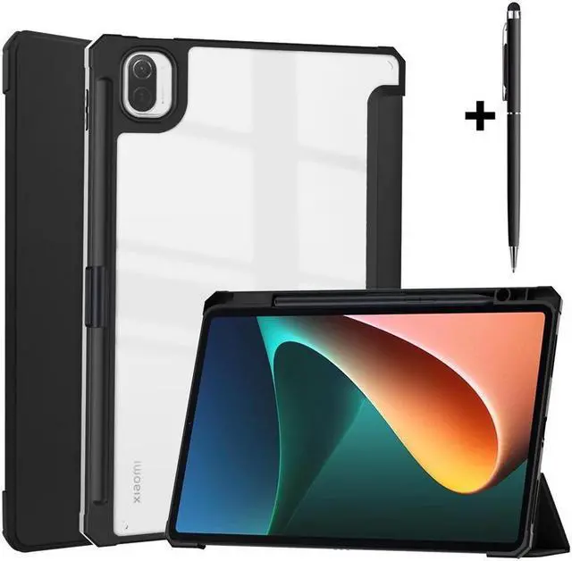 Main image of BONAEVER Case For Xiaomi Pad 5 / Pad 5 Pro 11 Inch Transparent Hard Back Cover Trifold Smart Stand Cover with Pen Holder Stylus Pen Auto Wake/Sleep
