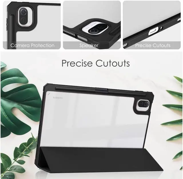 Alt view image 3 of 7 - BONAEVER Case For Xiaomi Pad 5 / Pad 5 Pro 11 Inch Transparent Hard Back Cover Trifold Smart Stand Cover with Pen Holder Stylus Pen Auto Wake/Sleep