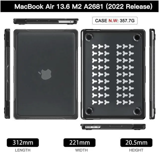 Alt view image 7 of 7 - BONAEVER Compatible with MacBook Air 13.6 inch 2022 2023 2024 2025 Release A3240 M4 A3113 M3 A2681 M2, Rugged Hard Shell Shockproof Cover with Keyboard Skin