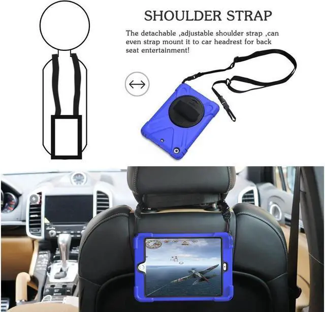 Alt view image 4 of 6 - BONAEVER For iPad Mini Case iPad Mini 1 2 3 Case Cover with 360 Degree Rotating Stand and Grip Strap Shoulder Strap ShockProof Rugged Protective Cover