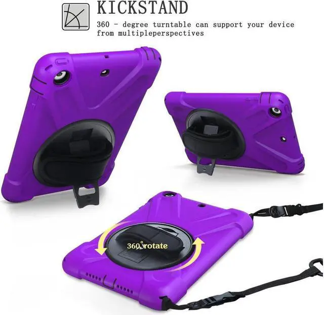 Alt view image 3 of 7 - BONAEVER For iPad Mini Case iPad Mini 1 2 3 Case Cover with 360 Degree Rotating Stand and Grip Strap Shoulder Strap ShockProof Rugged Protective Cover