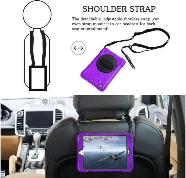 Alt view image 4 of 7 - BONAEVER For iPad Mini Case iPad Mini 1 2 3 Case Cover with 360 Degree Rotating Stand and Grip Strap Shoulder Strap ShockProof Rugged Protective Cover