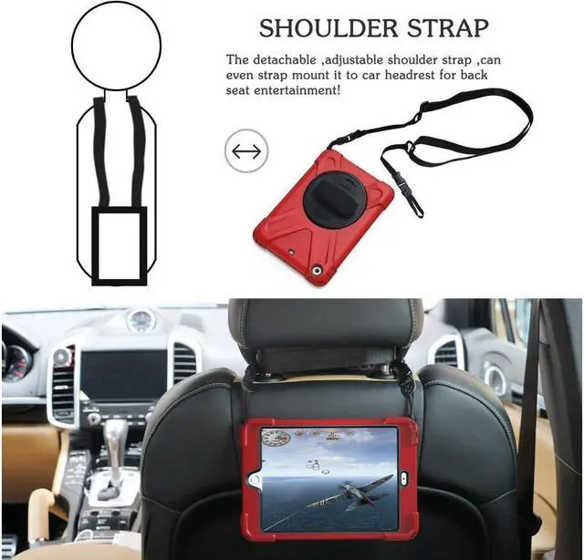 Alt view image 4 of 7 - BONAEVER For iPad Mini Case iPad Mini 1 2 3 Case Cover with 360 Degree Rotating Stand and Grip Strap Shoulder Strap ShockProof Rugged Protective Cover