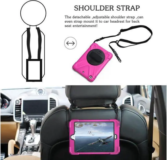 Alt view image 4 of 6 - BONAEVER For iPad Mini Case iPad Mini 1 2 3 Case Cover with 360 Degree Rotating Stand and Grip Strap Shoulder Strap ShockProof Rugged Protective Cover