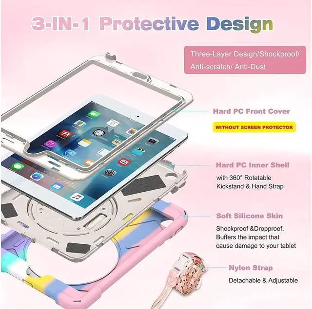 Alt view image 6 of 7 - BONAEVER For iPad Mini Case iPad Mini 1 2 3 Case Cover with 360 Degree Rotating Stand and Grip Strap Shoulder Strap ShockProof Rugged Protective Cover