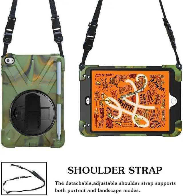 Alt view image 4 of 7 - BONAEVER Case For iPad Mini 5 2019 Mini 4 2015 with Pencil Holder Shockproof Cover with Stand and & Shoulder Standrip for iPad Mini 5th Mini 4th Gen