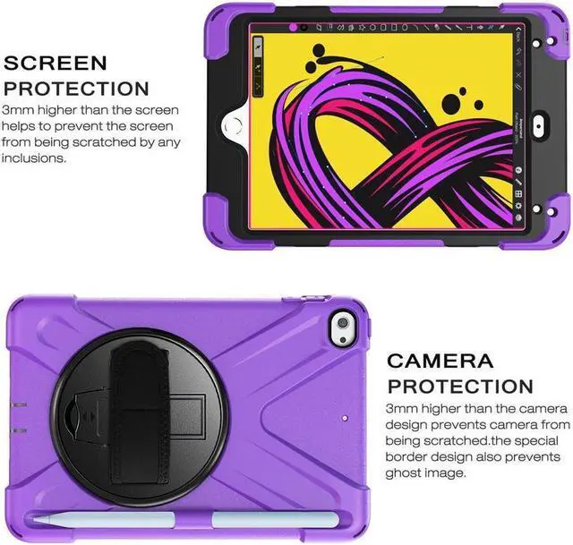 Alt view image 3 of 7 - BONAEVER Case For iPad Mini 5 2019 Mini 4 2015 with Pencil Holder Shockproof Cover with Stand and & Shoulder Standrip for iPad Mini 5th Mini 4th Gen