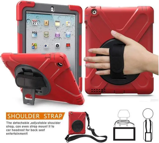 Main image of BONAEVER For iPad 2 Case iPad 3 Case iPad 4 Case Cover Shockproof Protective Cover with Rotable Hand Strap Stand and Shoulder Strap