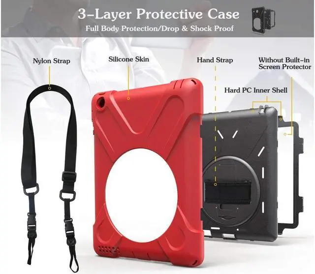 Alt view image 7 of 7 - BONAEVER For iPad 2 Case iPad 3 Case iPad 4 Case Cover Shockproof Protective Cover with Rotable Hand Strap Stand and Shoulder Strap