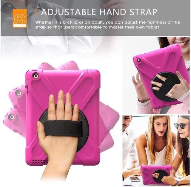 Alt view image 4 of 7 - BONAEVER For iPad 2 Case iPad 3 Case iPad 4 Case Cover Shockproof Protective Cover with Rotable Hand Strap Stand and Shoulder Strap