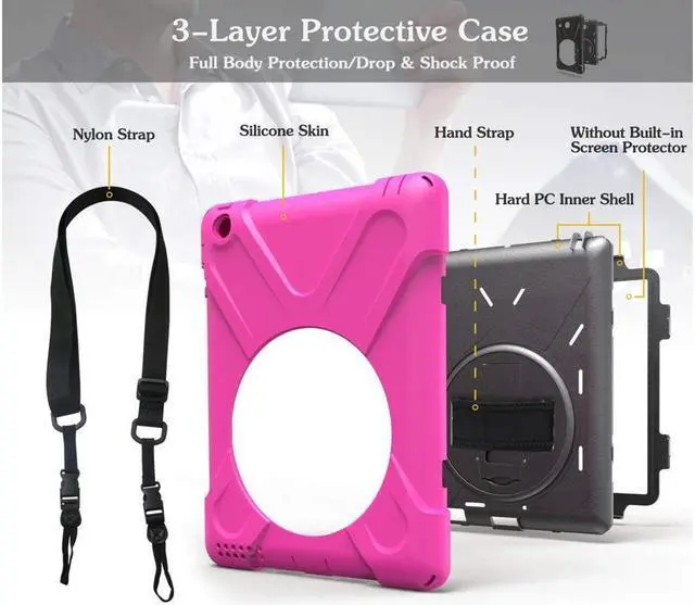 Alt view image 7 of 7 - BONAEVER For iPad 2 Case iPad 3 Case iPad 4 Case Cover Shockproof Protective Cover with Rotable Hand Strap Stand and Shoulder Strap