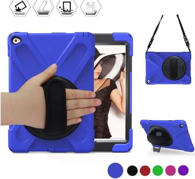 Main image of BONAEVER For iPad Air 2 Case 9.7 Inch 2014 Case Model A1566 A1567 with Stand Strap Rugged Rubber Protective Cover for iPad Air 2nd Generation