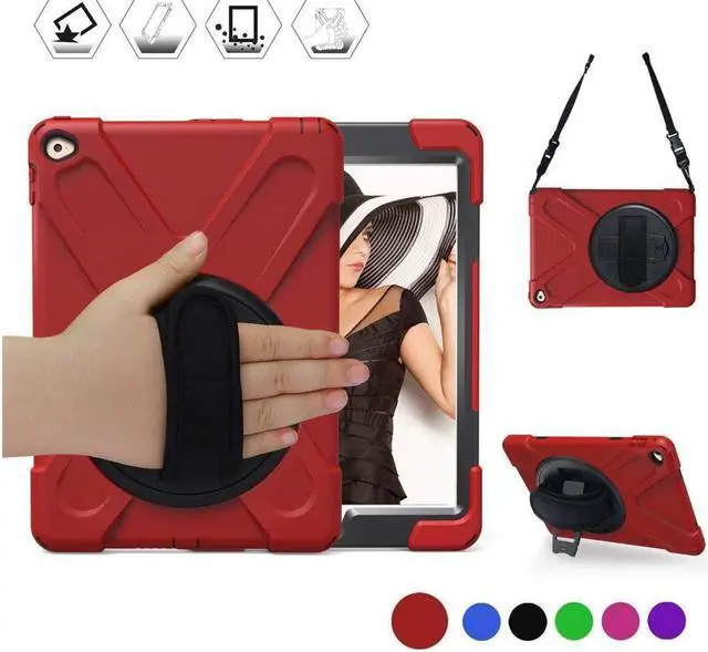 Main image of BONAEVER For iPad Air 2 Case 9.7 Inch 2014 Case Model A1566 A1567 with Stand Strap Rugged Rubber Protective Cover for iPad Air 2nd Generation