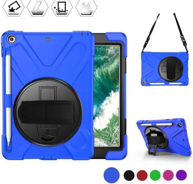 Main image of BONAEVER Case for iPad 9.7 inch 2018 2017 iPad 6th 5th Generation with Pencil Holder Shockproof Cover with Stand and & Shoulder Strap
