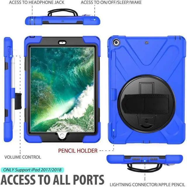 Alt view image 5 of 7 - BONAEVER Case for iPad 9.7 inch 2018 2017 iPad 6th 5th Generation with Pencil Holder Shockproof Cover with Stand and & Shoulder Strap