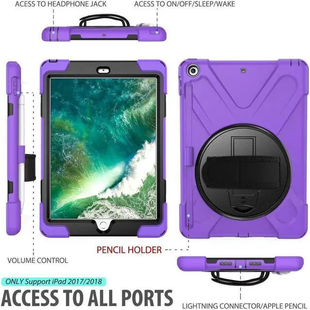 Alt view image 4 of 7 - BONAEVER Case for iPad 9.7 inch 2018 2017 iPad 6th 5th Generation with Pencil Holder Shockproof Cover with Stand and & Shoulder Strap