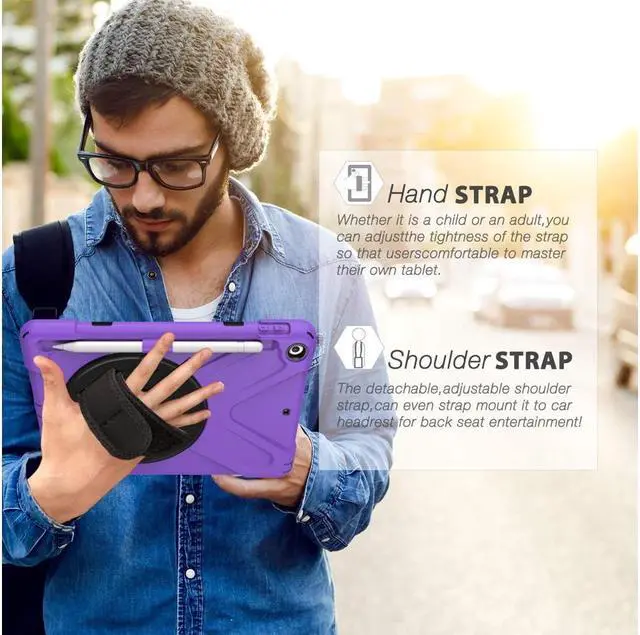 Alt view image 6 of 7 - BONAEVER Case for iPad 9.7 inch 2018 2017 iPad 6th 5th Generation with Pencil Holder Shockproof Cover with Stand and & Shoulder Strap