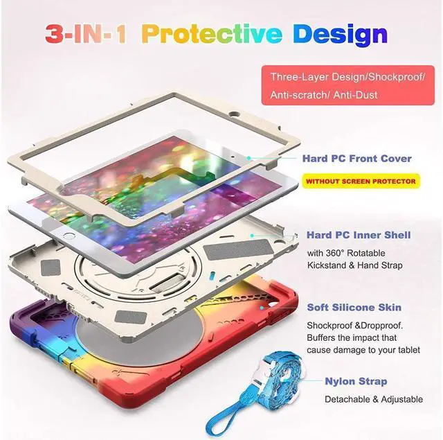 Alt view image 6 of 6 - BONAEVER For iPad Case 6th 5th Generation Case iPad 9.7 inch 2018 2017 Protective Cover with Pencil Holder Shoulder Strap Hand Strap Stand and