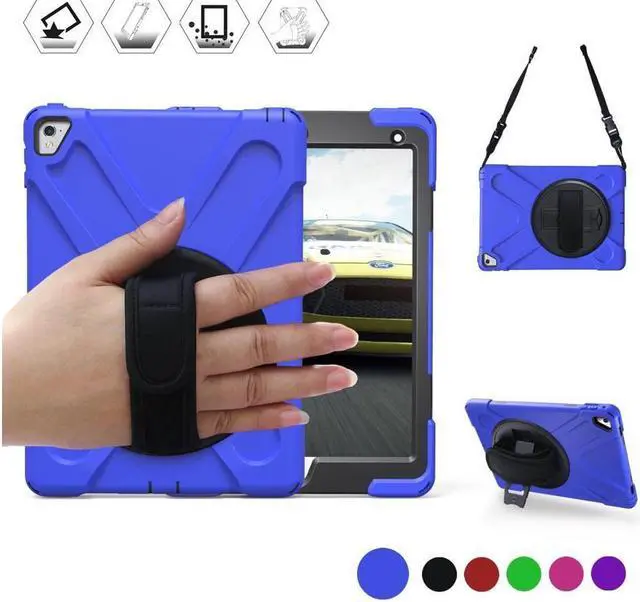 Main image of BONAEVER For iPad Pro 9.7 inch Case 2016 Model A1673 A1674 A1675 Shockproof Hard Cover with 360 Degree Rotating Stand and Strap Shoulder Strap
