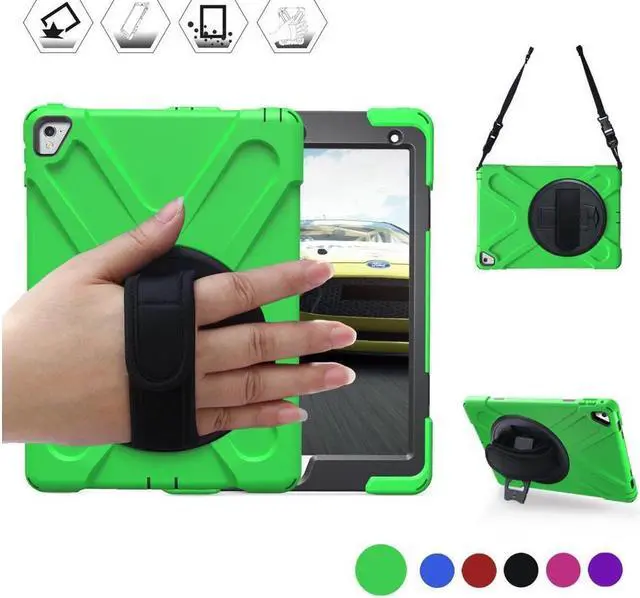 Main image of BONAEVER For iPad Pro 9.7 inch Case 2016 Model A1673 A1674 A1675 Shockproof Hard Cover with 360 Degree Rotating Stand and Strap Shoulder Strap