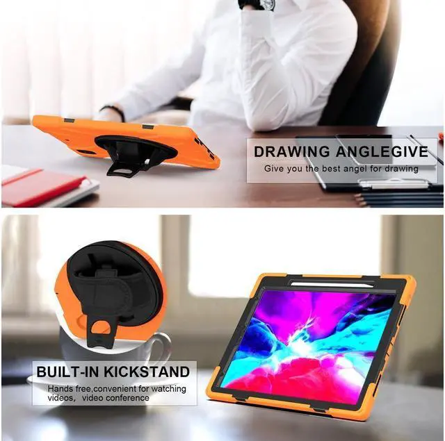 Alt view image 4 of 7 - BONAEVER For iPad Pro 12.9 Case 2020 2018 - Shockproof Cover with H & Shoulder StrapPencil Holder Stand and for iPad Pro 12.9 4th Gen 2020 3rd Gen 2018